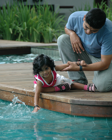 teaching Akshara to swim