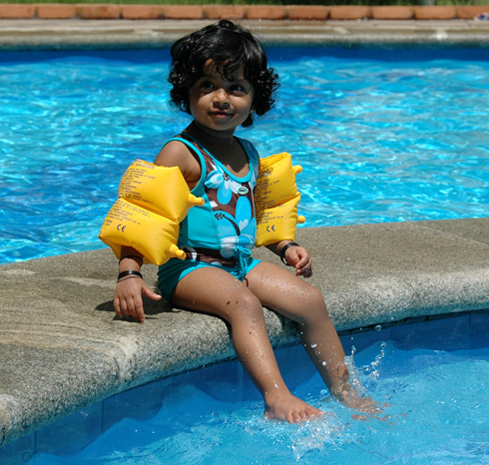 teaching Akshara to swim