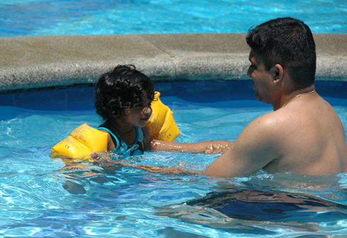 teaching Akshara to swim