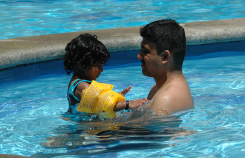 teaching Akshara to swim