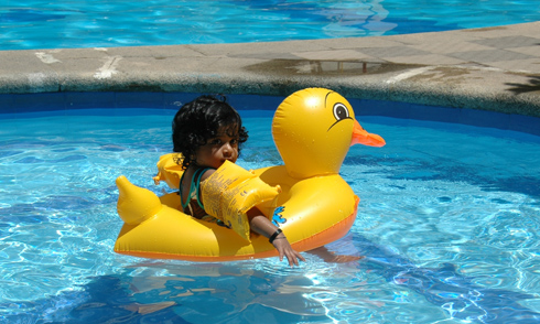 teaching Akshara to swim