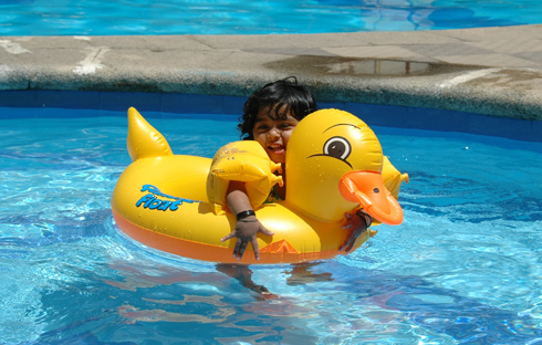 teaching Akshara to swim