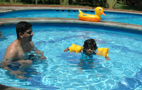 teaching Akshara to swim