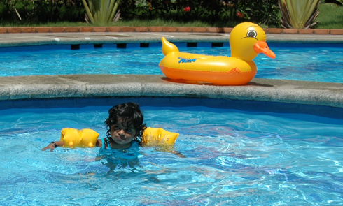 teaching Akshara to swim