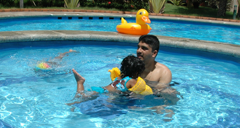 teaching Akshara to swim